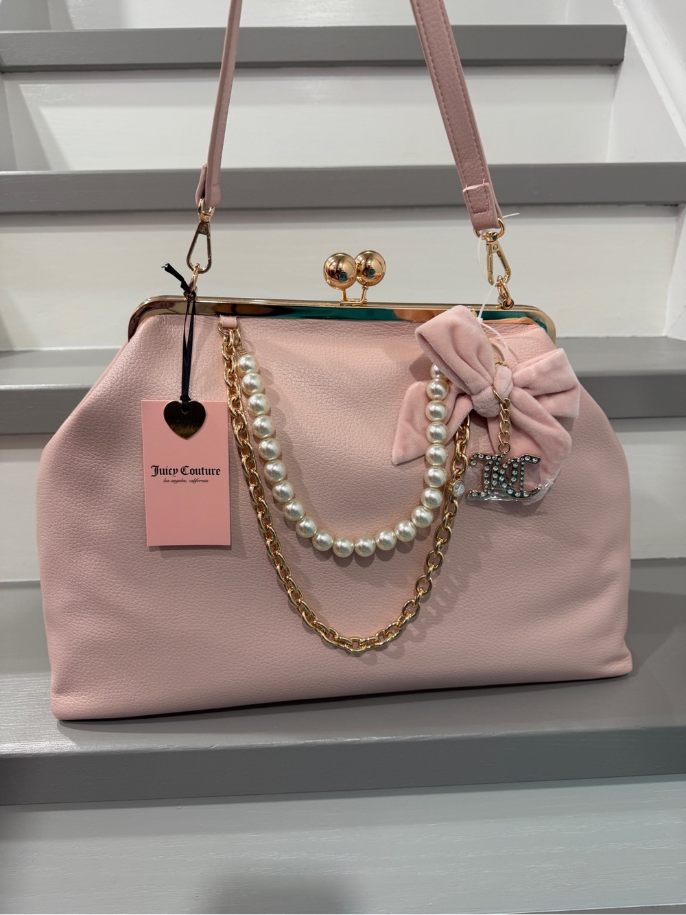 Juicy Couture Blush Pink Pearl & Gold Chain Satchel